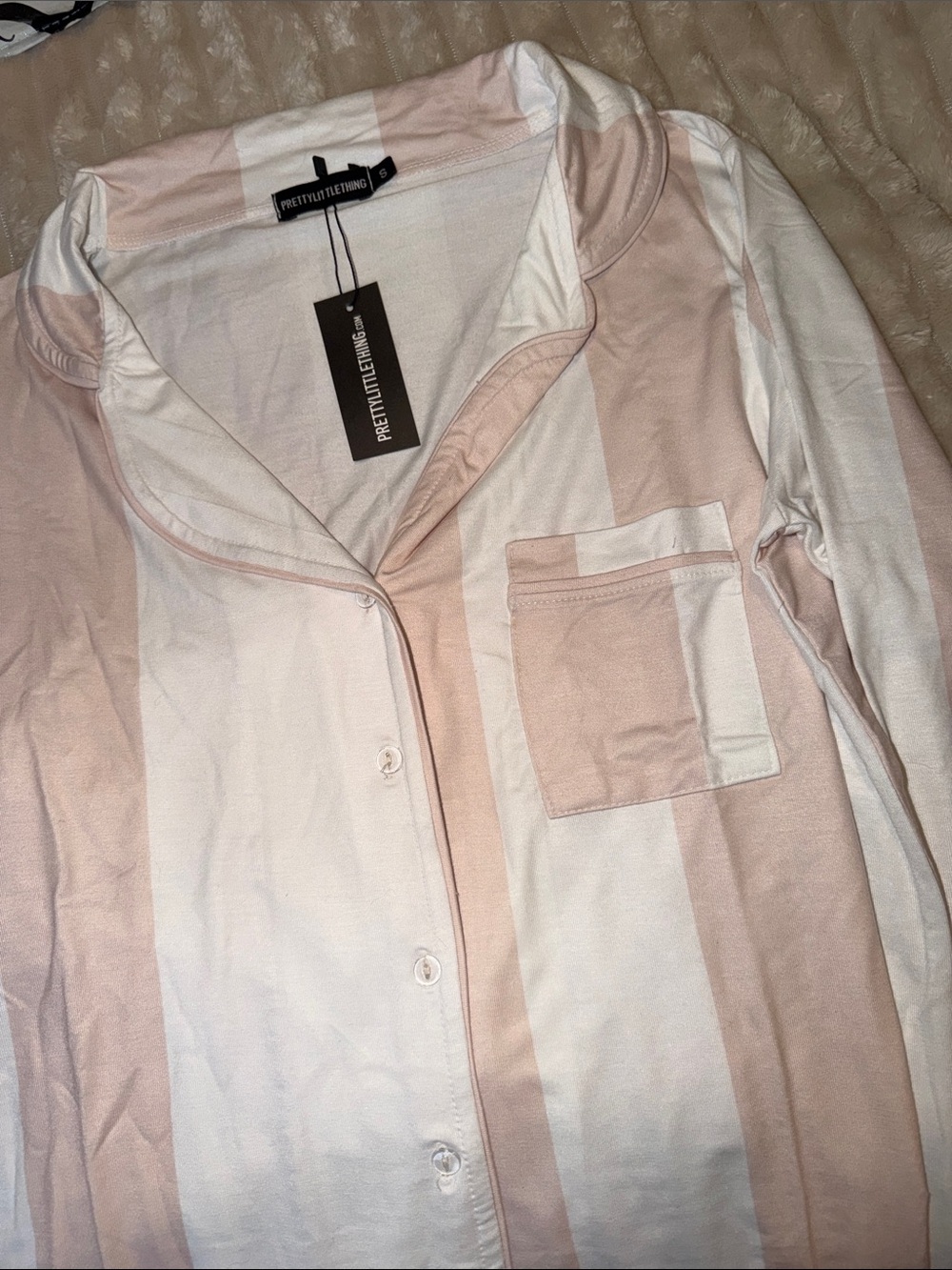 PrettyLittleThing Pink & White Vertical Stripe Pajama Set